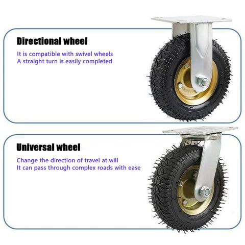 Heavy Duty Rubber Caster Wheels With 360 Degree Swivel Action For Furniture And Workbenches Smooth Rolling Shock Absorbing Universal Casters, featuring directional and universal wheels.