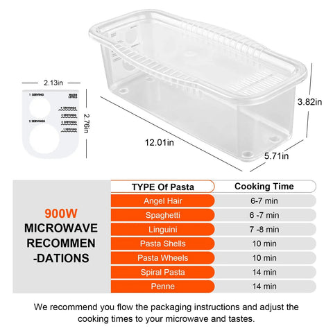 Dimensions of Microwave Pasta Pot With Strainer Lid And Measuring Cup Clip, Quick 10 Minute Cook For 1 To 4 Servings shown