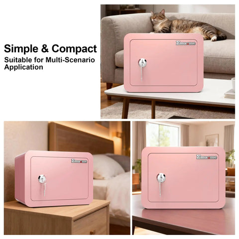 Pink Mini Safe For Kids And Home Portable Lock Box With Key For Money Cash Documents Dorm Room Safe 0.23 Cubic Feet