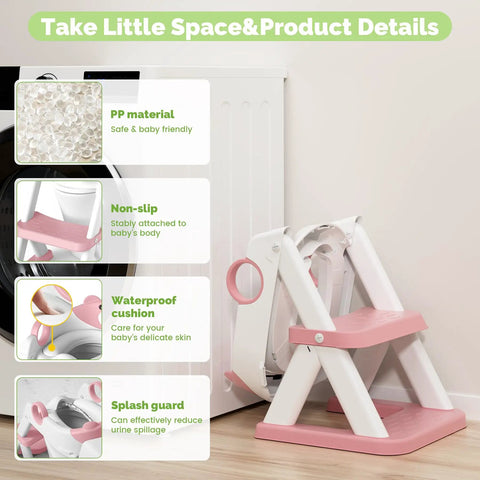 No Sweat 2 In 1 Potty Training Seat With Step Stool For Toddlers, PP material, waterproof cushion and non-slip design.