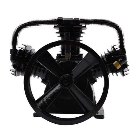 Heavy Duty 4 To 5 Horsepower Replacement Air Compressor Pump Head with cast iron and aluminum build, front view of 3-cylinder design.