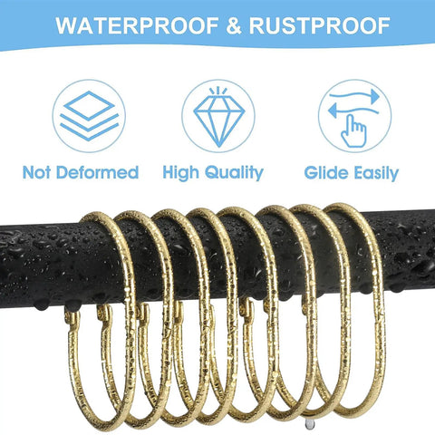 Shower Curtain Rings Set 12 Pcs Oval Snap Hooks Gold Finish Rust Proof Metal Curtain Rings For Smooth Glide On Rods