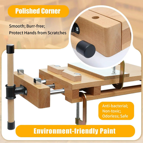 Tough Beech Wood Workbench Vise With Quick Release Handle, polished corner, anti-bacterial non-toxic finish, smooth edges