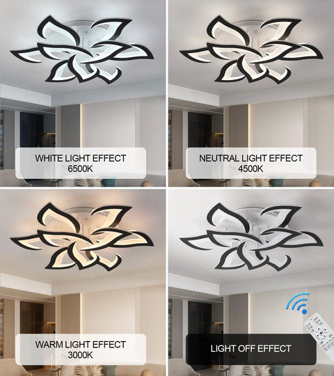 Modern Led Flush Mount Ceiling Light Fixture White With Remote Control Dimmable Four Ring Dope Design warm to cool light effects