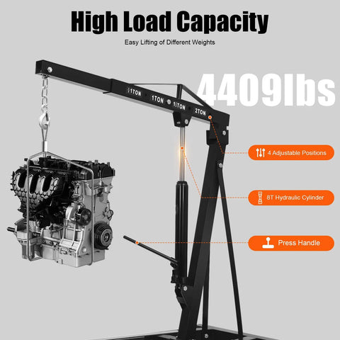 Hardcore Folding Hydraulic Engine Hoist Crane With Six Smooth Universal Casters That Glide Like Butter Through Your Home Garage For Fast Motor Lifts And Car Repairs with adjustable positions.