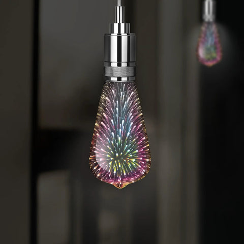 Infinity 3D Fireworks Multicolor LED Bulb for Party Vibes Prism ST19 Style LED Bulb emitting colorful fireworks pattern