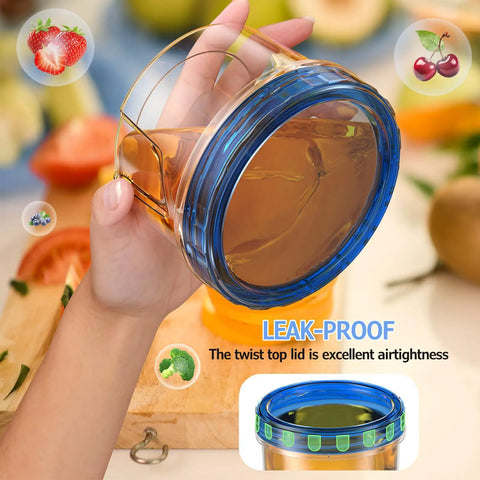 Person holding Sixteen Ounce Freezer Storage Containers Set With Twist Top Lids, round plastic jar, leak-proof