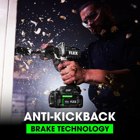 Man using 24V Brushless Cordless One Half Inch Drill Driver Kit With Turbo Mode And 1400 In Lbs Torque 2 Speed Includes 2.5Ah And 5.0Ah Lithium Batteries And 160W Fast Charger