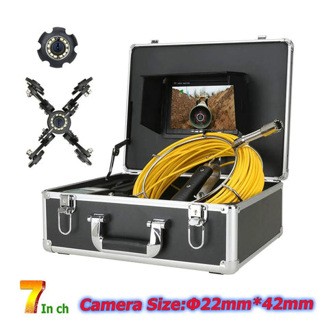 Tough As Nails Industrial Borescope With Seven Inch Monitor And Fifty Foot Flex Cable in carrying case with yellow cable.