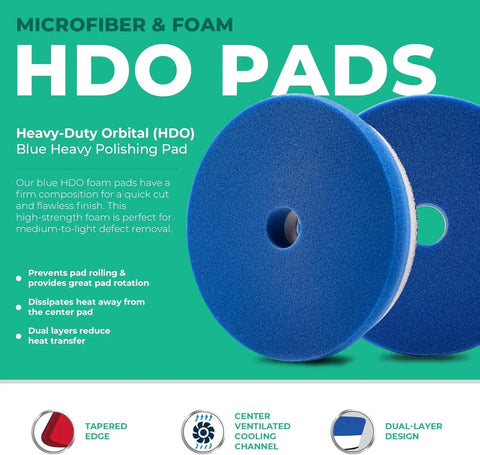 5.5 Inch HDO Blue Foam Heavy Polishing Pad For Paint Correction, Orbital Buffer Pad shown with dual-layer design