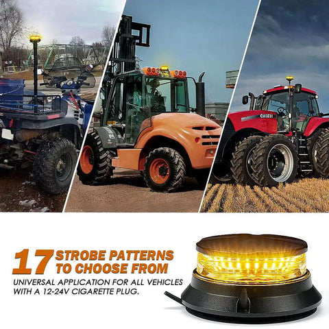 Hella Bright 4.5 Inch Amber LED Warning Beacon With Rock Solid Magnetic Mount on vehicles in various work environments.
