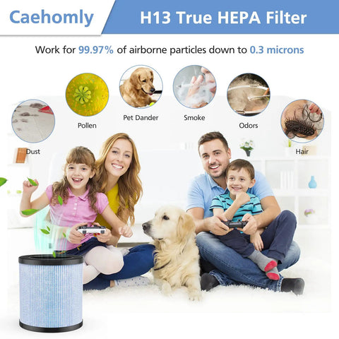 Family using MJ002H Replacement Filter For POMORON 4 In 1 Air Purifier H13 True HEPA for clean air from dust and pet dander.