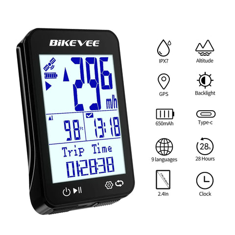 Dope GPS Bike Computer With Wireless Setup, Tracks Speed, Distance, Ride Time, LCD display, IPX7, MPH KMH, Auto Backlight.