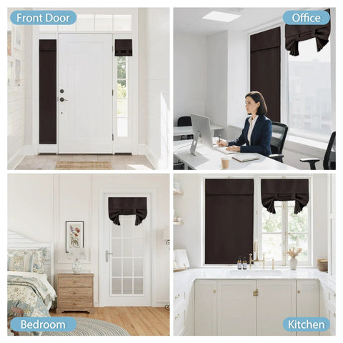Tricia Door Curtain Blackout Room Darkening Privacy Tie Up Window Drape For Patio And Sidelight Glass Doors 26 By 69 Inches One Piece Brown Easy No Drill Install With Adhesive Straps shown on various doors and windows.
