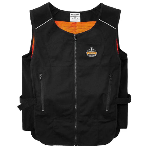 Cooling Vest With Four Ice Packs, Ultra Lightweight, Fast Recharge Cooling, Black, Small Medium, front view showing pockets