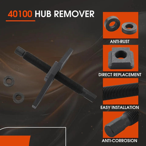 Heavy Duty Hub Removal Tool Wheel Bearing Puller 5 Lug 6 Lug 8 Lug Threaded Stud Extractor showing hub remover and accessories.