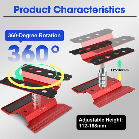 Beefy Aluminum RC Car Work Stand With 360 Degree Rotation Screw Tray Lift And Lower for 1/10 1/12 1/16 1/8 Scale RC Cars