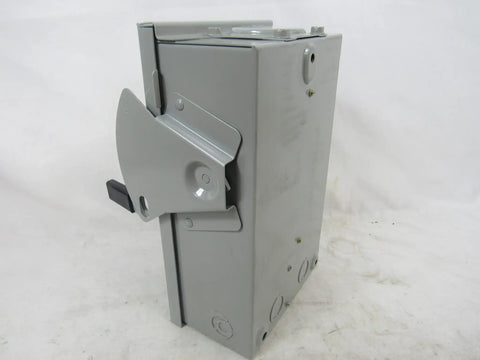 Side view of DG221URB 2 Wire 2 Pole Non Fusible B Series General Duty Safety Switch 240 Volt AC 30 Amp NEMA 3R.