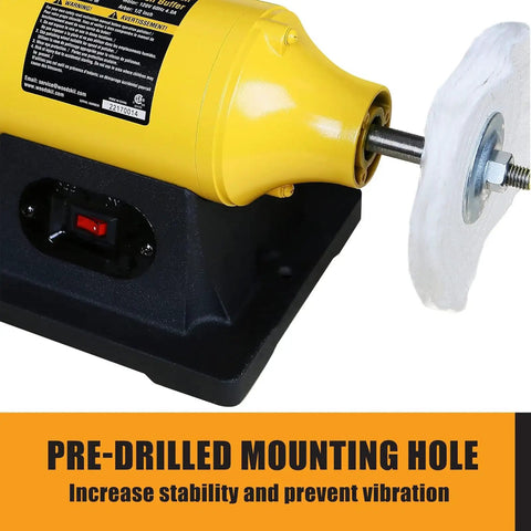 Heavy Duty 0.5HP Bench Buffer Polisher With 6 Inch Wheels, 3450 RPM Jewelry, Metal with pre-drilled mounting hole detail