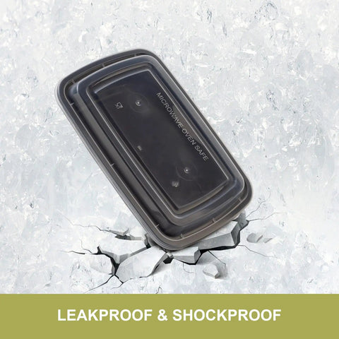 15 Pack 32oz Meal Prep Containers Set With Leakproof Lids on cracked icy surface showcases durability