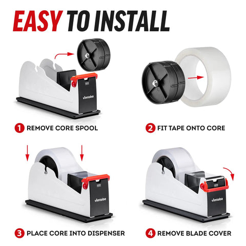 Built Tough Heavy Duty Two Inch Desktop Tape Dispenser With Dual Roll Setup And Non Slip Base For Crisp Cuts and Zero Headaches installation guide steps.