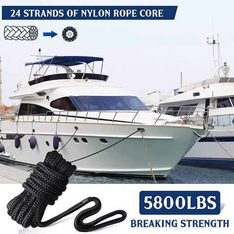 Hefty Double Braided Nylon Dock Lines With 12 Inch Loops Deliver Rock Solid Hold And Tough As Nails 5800 Lbs Breaking Strength for boats.