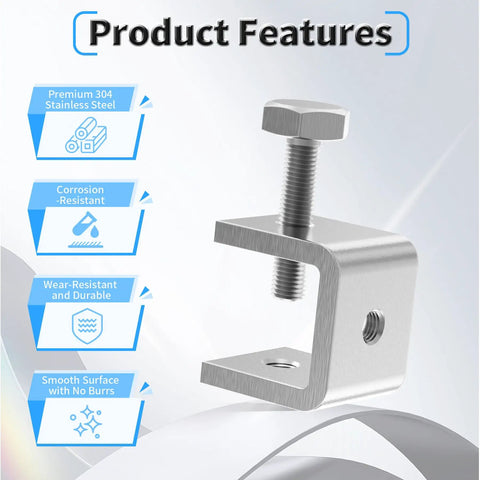 Beefed-Up 4-Piece 20mm Small C-Clamp Set With M6 Screws, 0-20mm Clamping Range, Premium 304 Stainless Steel, Compact Screw Clamp Kit For Fine Woodworking And Small Metalworking Projects, 304 stainless steel clamp with M6 screw