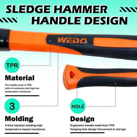 Sledge hammer handle design with TPR material, durable construction, Brass Sledge Hammer With Fiberglass Handle Die Forged And Corrosion Resistant For Heavy Duty Jobs DIN Standard 2 Lb Weight And 14 Inch Length Non Magnetic Tool Built Tough For Real Heavy Hits