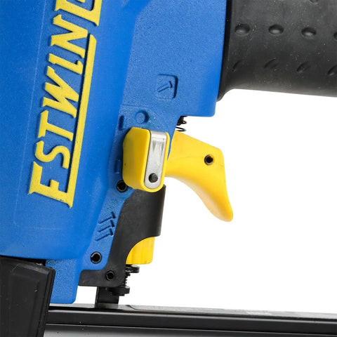 Pro Grade Pneumatic Brad Nailer Built Tough For Zero Stress Finish Work and Trim Install grip and trigger detail.