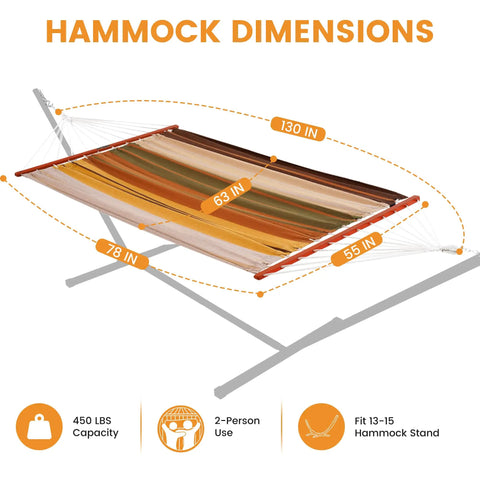 Cotton Double Hammock With 55 Inch Spreader Bar Portable Camping Hammock With Carrying Bag And Tree Straps for 450 lb capacity