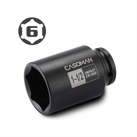Beefy 1/2 Inch Drive Deep Impact Socket 6 Point Axle Nut Socket 1-1/2 Inch SAE CR-MO Steel with logo visible