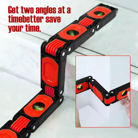 No Sweat 24 Inch Folding Level With Magnetic Aluminum Build, Four Crystal Clear Bubble Vials, Five Hinge Multi Angle Flex For Tight Corners, Pipe Runs And Diy Projects That Gonna Nail It Every Single Time, showing clear bubble vials.