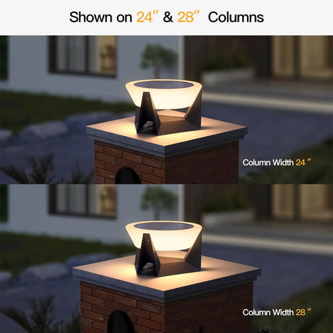 Weather Resistant Solar Post Lights For Yard And Patio Smooth Automated Dusk To Dawn Glow on 24" and 28" columns.