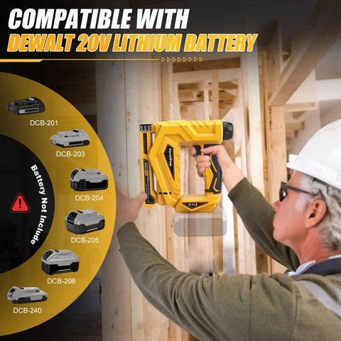 Man using Cordless 3 In 1 Brad Nailer And Narrow Crown Stapler Compatible With Dewalt 20V Battery Platform for woodworking.