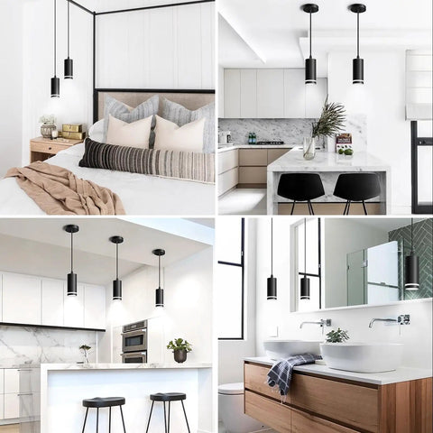 Black Modern Pendant Lights Three Pack LED Kitchen Island Fixtures With COB Lamp Beads ETL Listed 12W Each Cylindrical Silhouette
