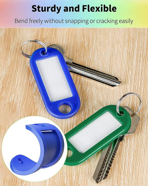 Super Tough Plastic Key Tags With Split Ring Quick Release Loop And Clear Label Window, 40 Pack Assorted Colors for keys and luggage.