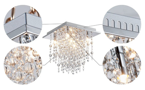 Five Light Modern Flush Mount Crystal Ceiling Light Fixture for Bedroom Dining Room Living Room Close to Ceiling Chandelier Style