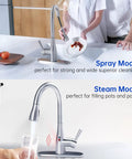 Touchless Kitchen Faucet With Pull Down Sprayer, Motion Sensor Hands Free in spray and steam modes, chrome finish