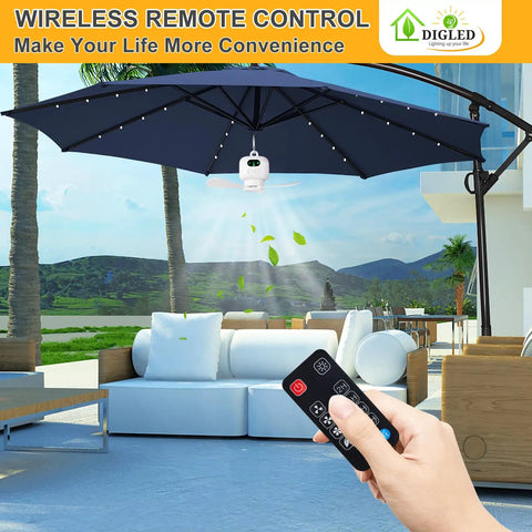 Portable 11 Inch Battery Operated Ceiling Fan With Lights For Camping And RV Life under patio umbrella with remote control