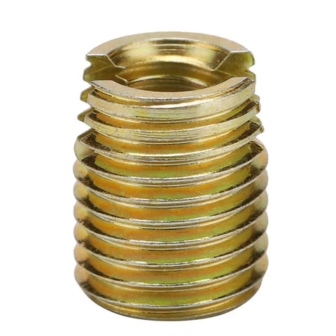 20 Pcs Self Tapping Thread Inserts Made From Durable Carbon Steel With Yellow Zinc Plating For Heavy Duty DIY Repairs And Professional Fastener Reinforcement Jobs That Last A Life Time close-up view of a single durable carbon steel insert with yellow zinc plating.
