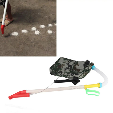 Manual Seed And Fertilizer Spreader With Comfortable Shoulder Strap And Ergonomic Handle For Farm Garden And Vegetables No Mess Easy To Use Bag Included Now showing handle, bag and spreading action