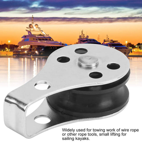 Two Pack 25mm Bearing Pulleys Wheel Set for Steel Wire Rope Lifting and Towing shown with yachts in background