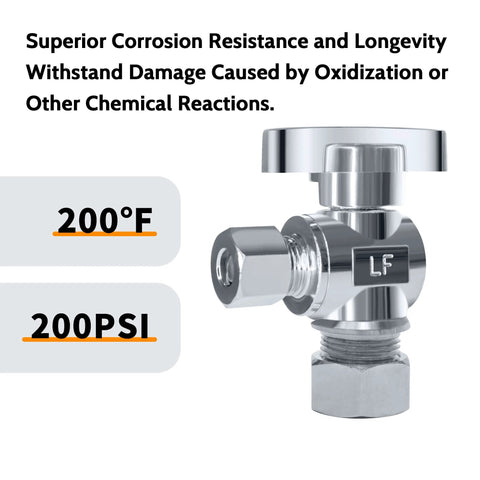 VINTEX angle stop valve, chrome-plated brass, 1/2 in NOM compression x 3/8 in OD, close-up view