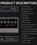 Diagram showing USB Audio Interface For PC With Touch Model 16 Bit 48 kHz Audio Quality DSP Effects 48V Phantom Power XLR Input.