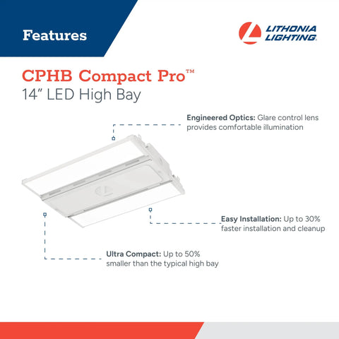 High Bay LED Light 12,000 Lumens 5000K Daylight Dimmable Ceiling Fixture For Garage And Warehouse MVOLT 120 277V Energy Saving Shop Lighting For Industrial Spaces, white 14-inch compact LED high bay light with engineered optics and easy installation features