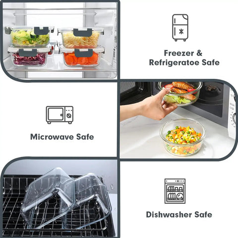 30 Piece Glass Meal Prep Containers Set With Stackable Lids, Airtight Glass Food Storage For Microwave Oven Freezer And Dishwasher
