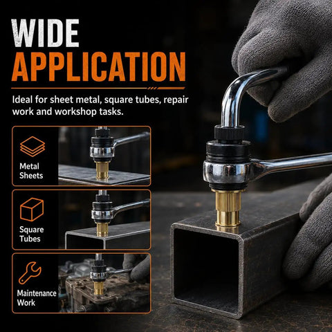 Pro Grade 60 Piece Rivet Nut Tool Set With Metric M3 M4 M5 M6 M8 Heads, Heavy Duty Carbon Steel Build For Auto Repair, Sheet Metal Work, And Equipment Maintenance, The Ultimate All In One Rivet Nut Kit used on square tube