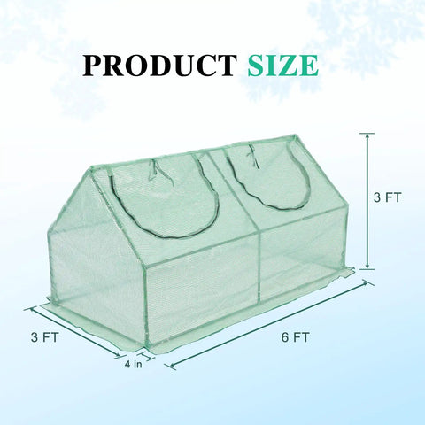 Six By Three Foot Mini Greenhouse Kit With All Season 3 In 1 Design showing 6x3 ft dimensions and triple-layer structure