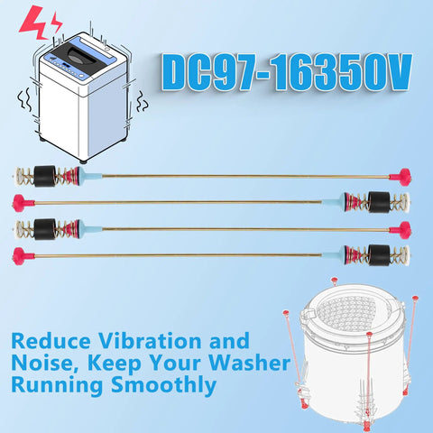 Upgraded 6.5mm Thick Washer Suspension Rods for Samsung 27.6 Inch Front Load Washers Replacement DC97-16350V Fits DC97-16350Y DC97-18610C Built Tough Wear Resistant Corrosion Proof for a Smooth Spin; 4-pack rods shown
