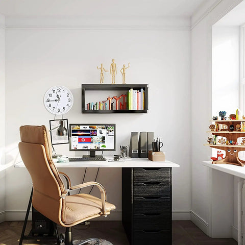 Home office with a wall clock made from a Six Piece Quartz Clock Mechanism Kit For DIY Clock Repair Battery Powered Wall Movements.